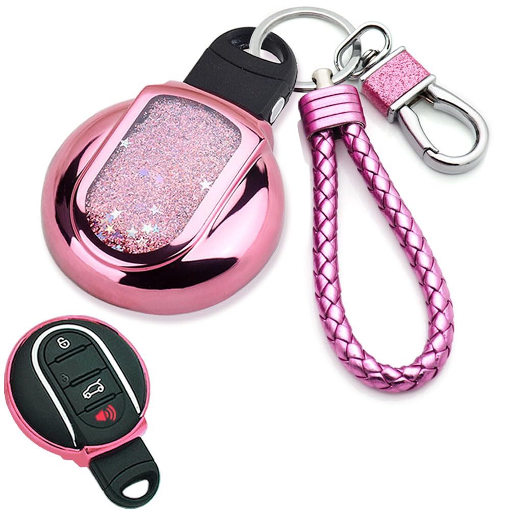 Quicksand Key Fob Cover Case Keychain Compatible with Mini Cooper F54 F55 F56 F60 F57 2014-UP (Pink)