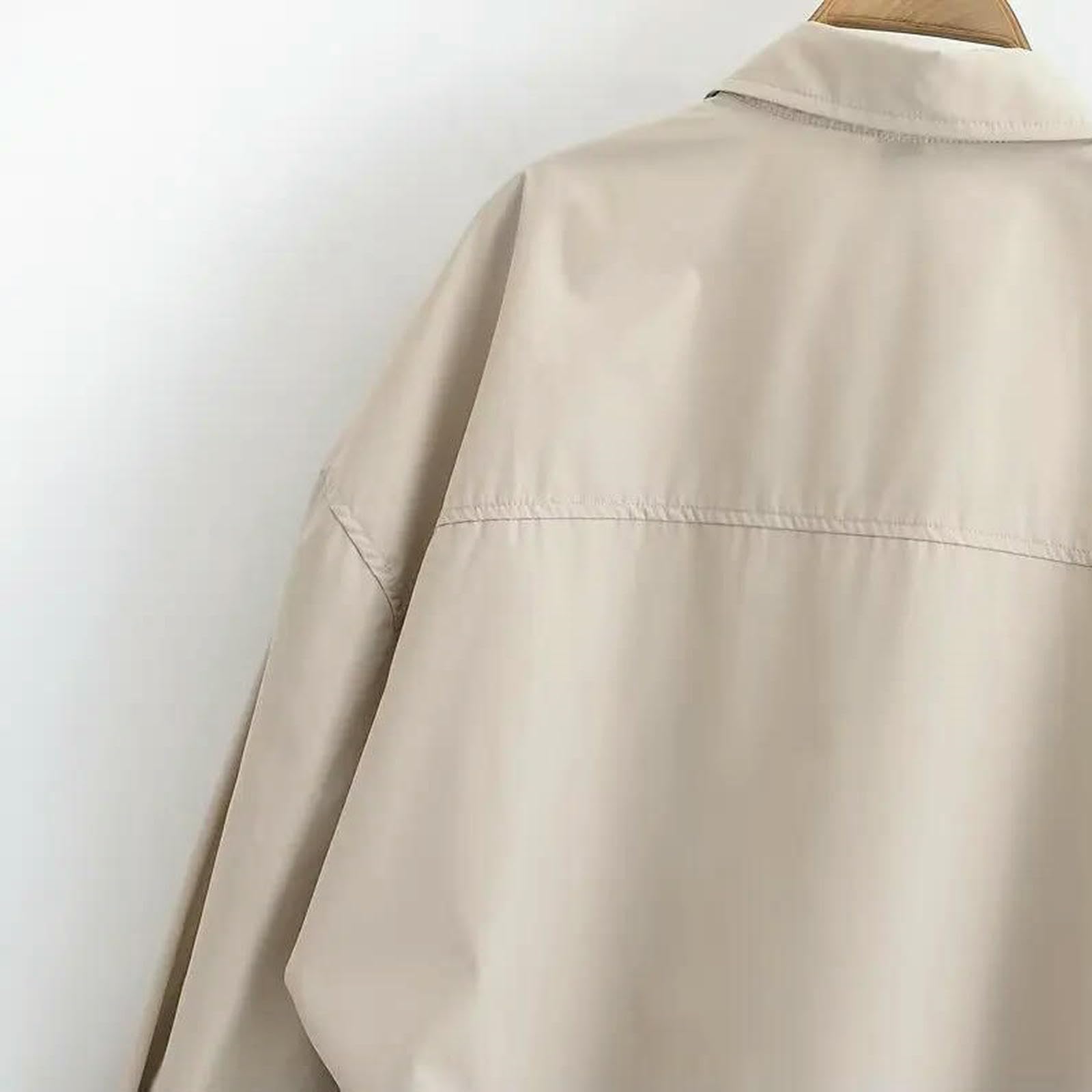 Camicia Donna Ampia con Cuciture Monopetto A Maniche Lunghe Risvolto Regolabile in Vita da Autunnale-Cachi-m