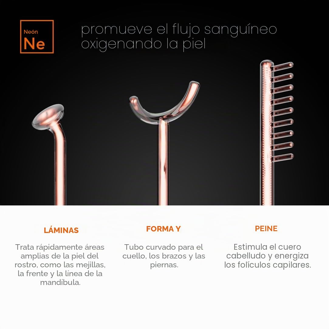 NuDerma - Varita de Terapia Profesional Para la Piel, Portátil, de Alta Frecuencia, Con 6 Varitas de Neón y Argón, Tratamiento Para Acné, Tensor, Reducción de Arrugas y Levantador