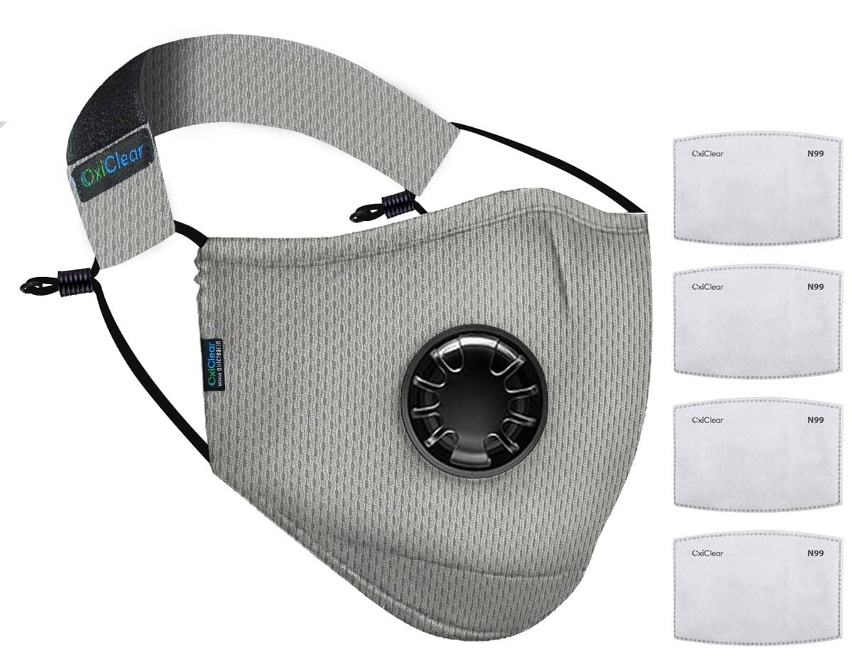 OxiClear Mesh Anti Pollution Face Mask with 4 Activated Carbon Filters & Detachable Headband, Super Breathable (Grey) (B0CCYHF1D2) Amazon Price History, Amazon Price Tracker
