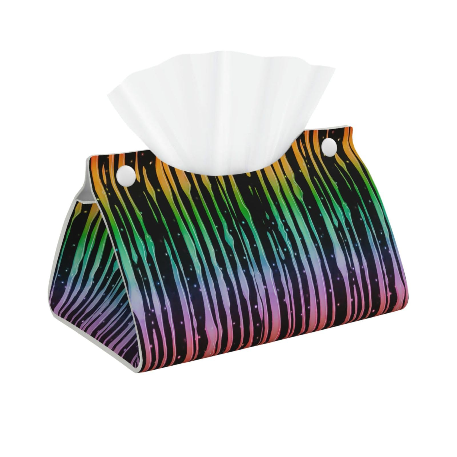 Rainbow Stripes Pattern Dripping Down Tissue Box Cover Rectangle Pu Leather Tissue Box Holder for Car Bathroom Bedroom Desk Tabletop Decor