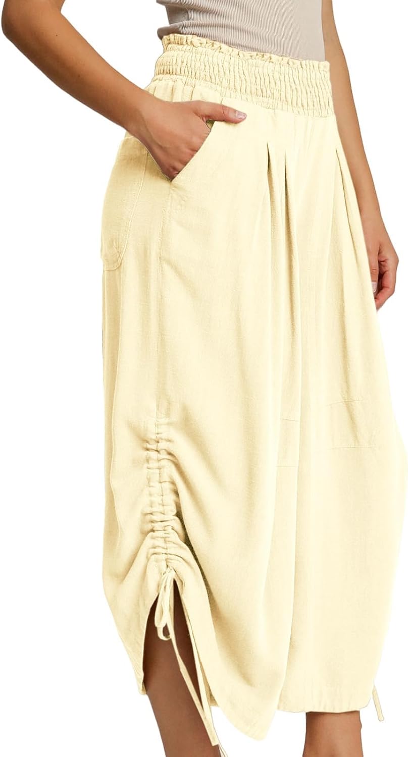 HOTIAN Women's Palazzo Pants Summer Boho Wide Leg High Waisted Casual Harem Pant with Pocket
