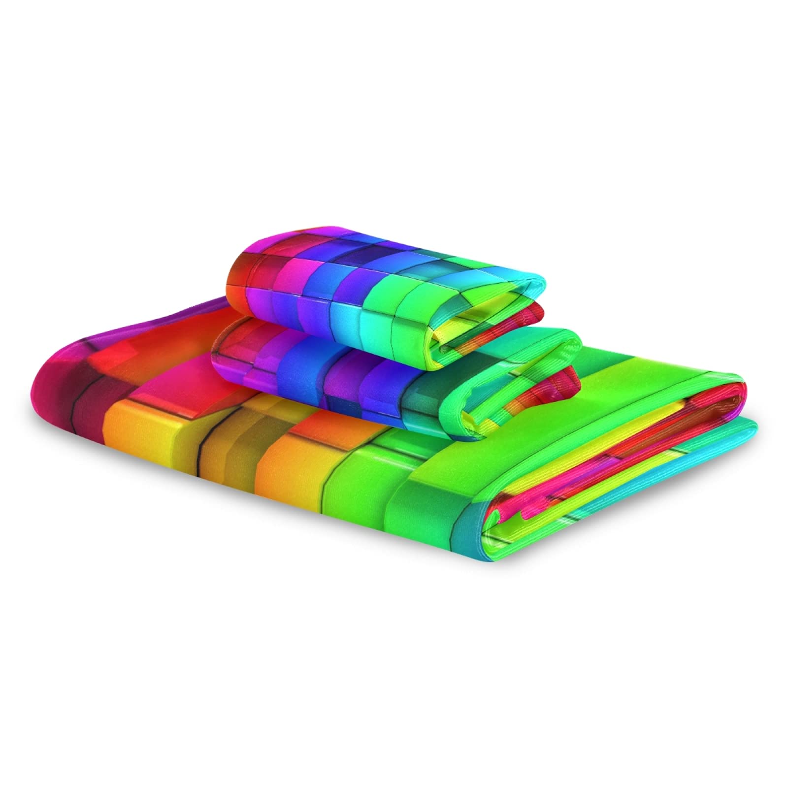 Mnsruu Rainbow Colorful Boxes - Juego de toallas de baño suaves, Pack Toallas, Set Toallas de 3 piezas para baño, spa, hotel, 1 toalla de baño+1 toalla de mano+1 paño