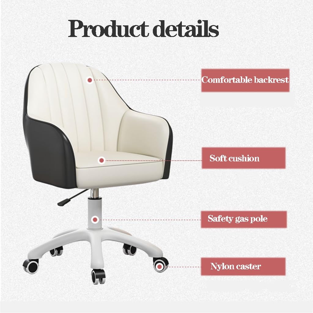 WIGSELBL Silla de cuero para oficina en casa, sillas ajustables con ruedas y respaldo ergonómicos, silla de escritorio tapizada con respaldo medio para computadora para el hogar (rosa)