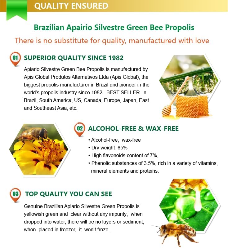 Miniatura 6 de Apiario Silvestre Gota líquida brasileña de propóleo de abeja verde 1.0 fl oz (1 botella)