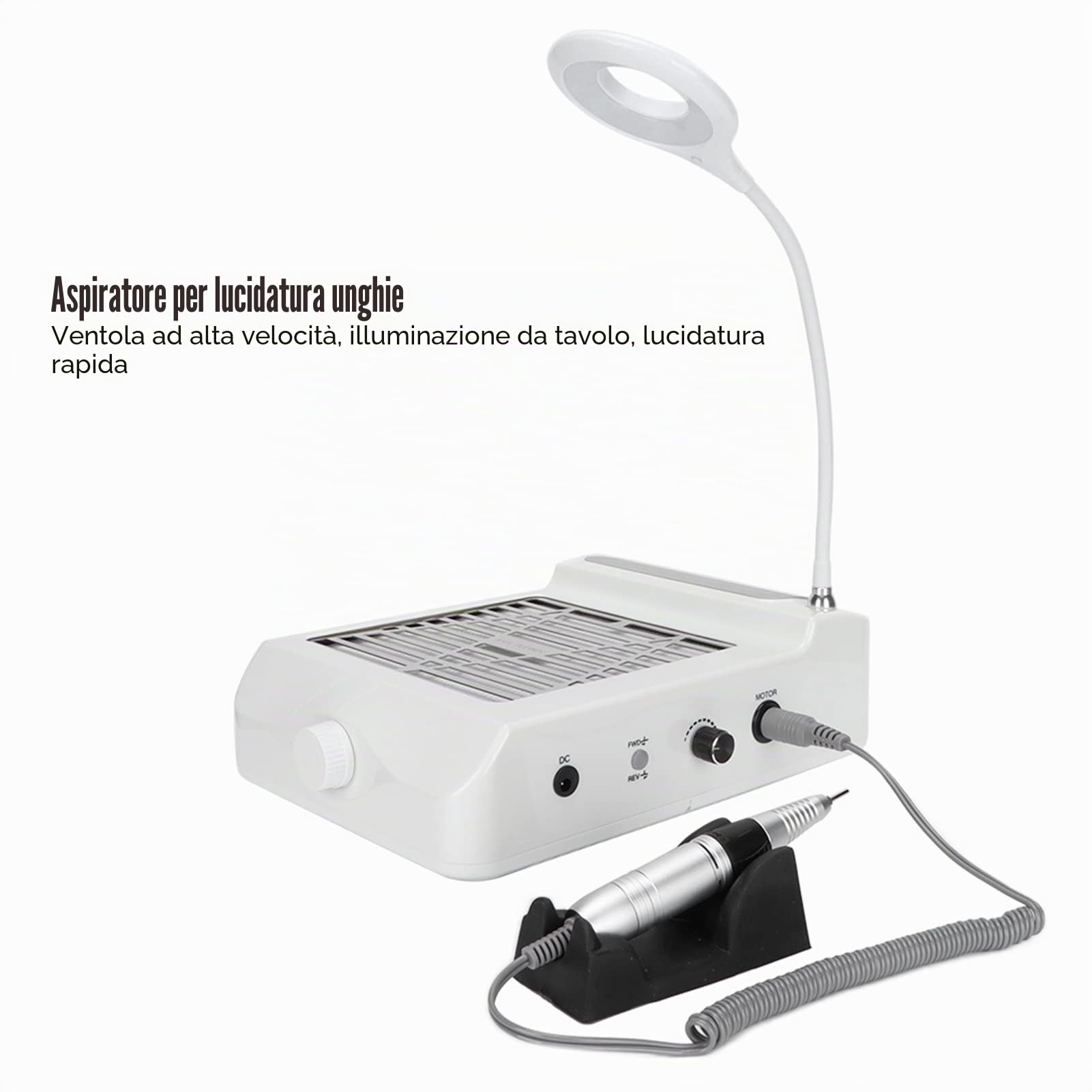 Cryfokt Trapano Elettrico per Unghie Fresa per Unghie per Lime per Unghie 4 in 1 con Aspirapolvere e Lampada LED Kit per Manicure e Pedicure per Unghie in Gel 35000 Giri/min(EU)
