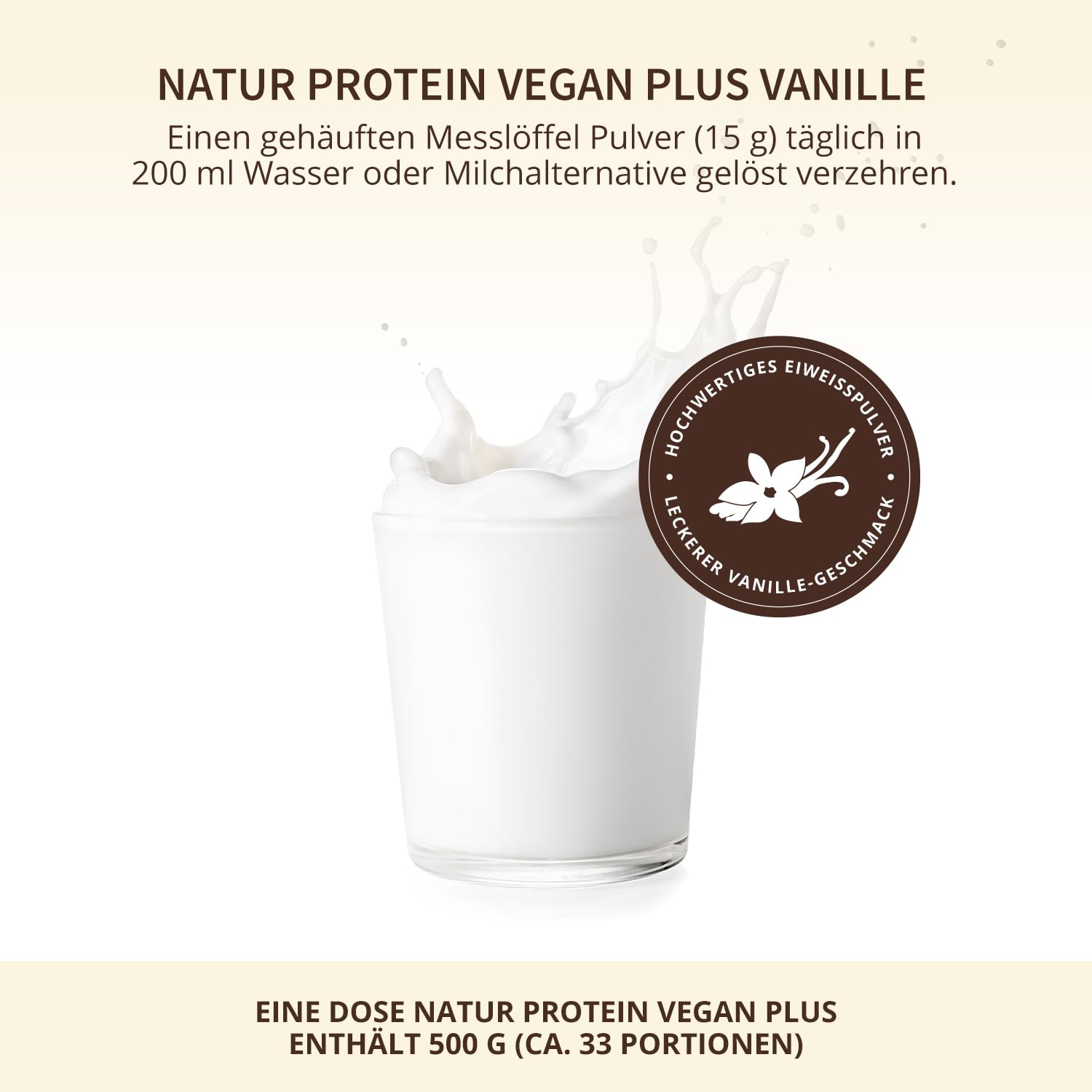 BodyFokus Natur Protein Vegan Plus | Veganes Proteinpulver - hochwertige & rein pflanzliche Eiweißquellen - leckerer Vanillegeschmack - 500g - in Deutschland hergestellt