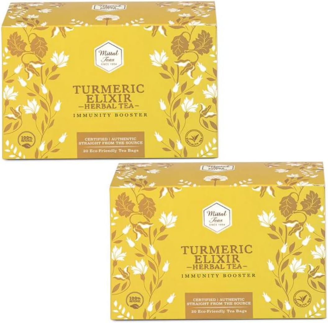 Mittal Teas Turmeric Elixir Herbal Tea | 20 Eco-Friendly Handcrafted Tea Bags | Organic Turmeric Tea for Weight Loss & Wellness | Organic Indian Tea | Pack of 2