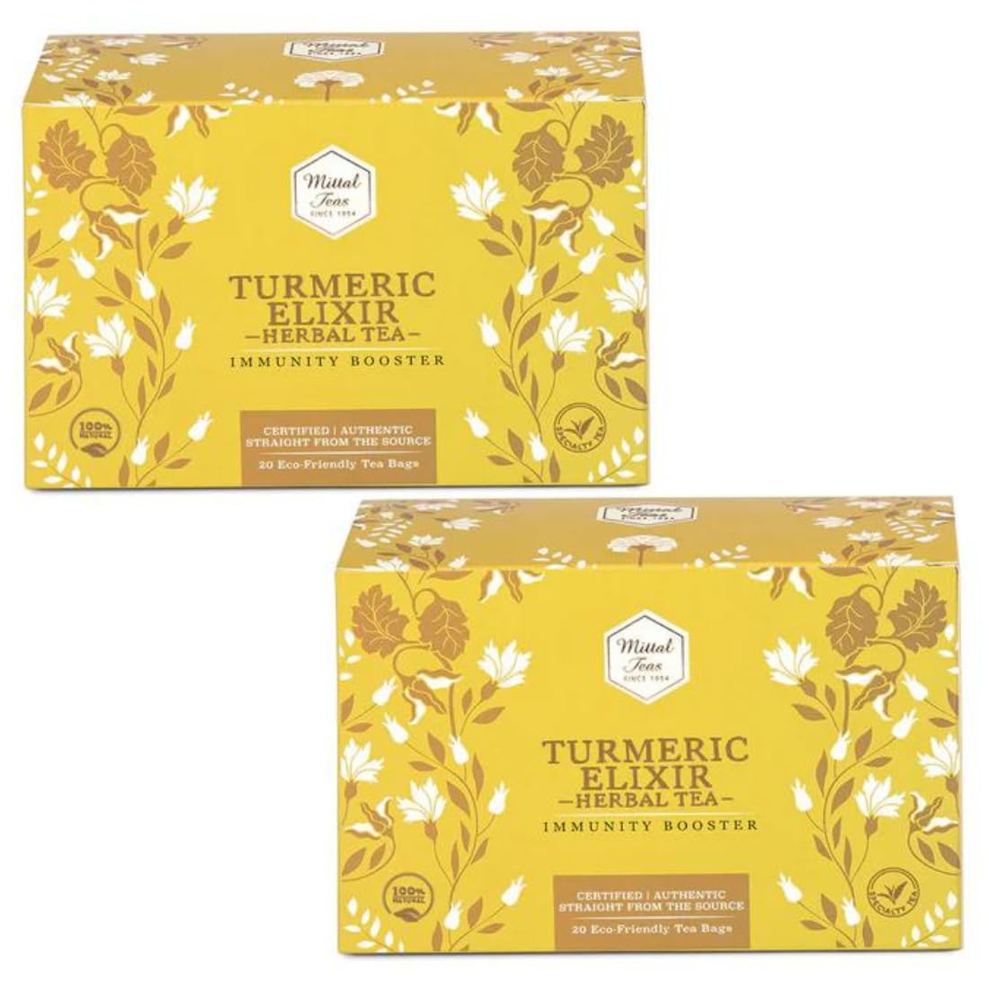 Mittal Teas Turmeric Elixir Herbal Tea | 20 Eco-Friendly Handcrafted Tea Bags | Organic Turmeric Tea for Weight Loss & Wellness | Organic Indian Tea | Pack of 2