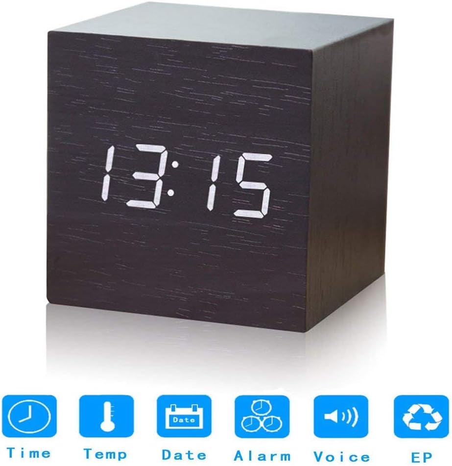Far Vision Digital Table LED Wooden Clock with Temperature Sensor, Alarm, Date & Sound Activation Feature Best Product for Gifting