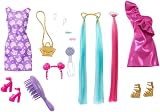 Barbie Doll, Fun & Fancy Hair with Extra-Long Colorful Blonde Hair and Glossy Pink Dress, 10 Hair and Fashion Play Accessories, HKT96 - 5