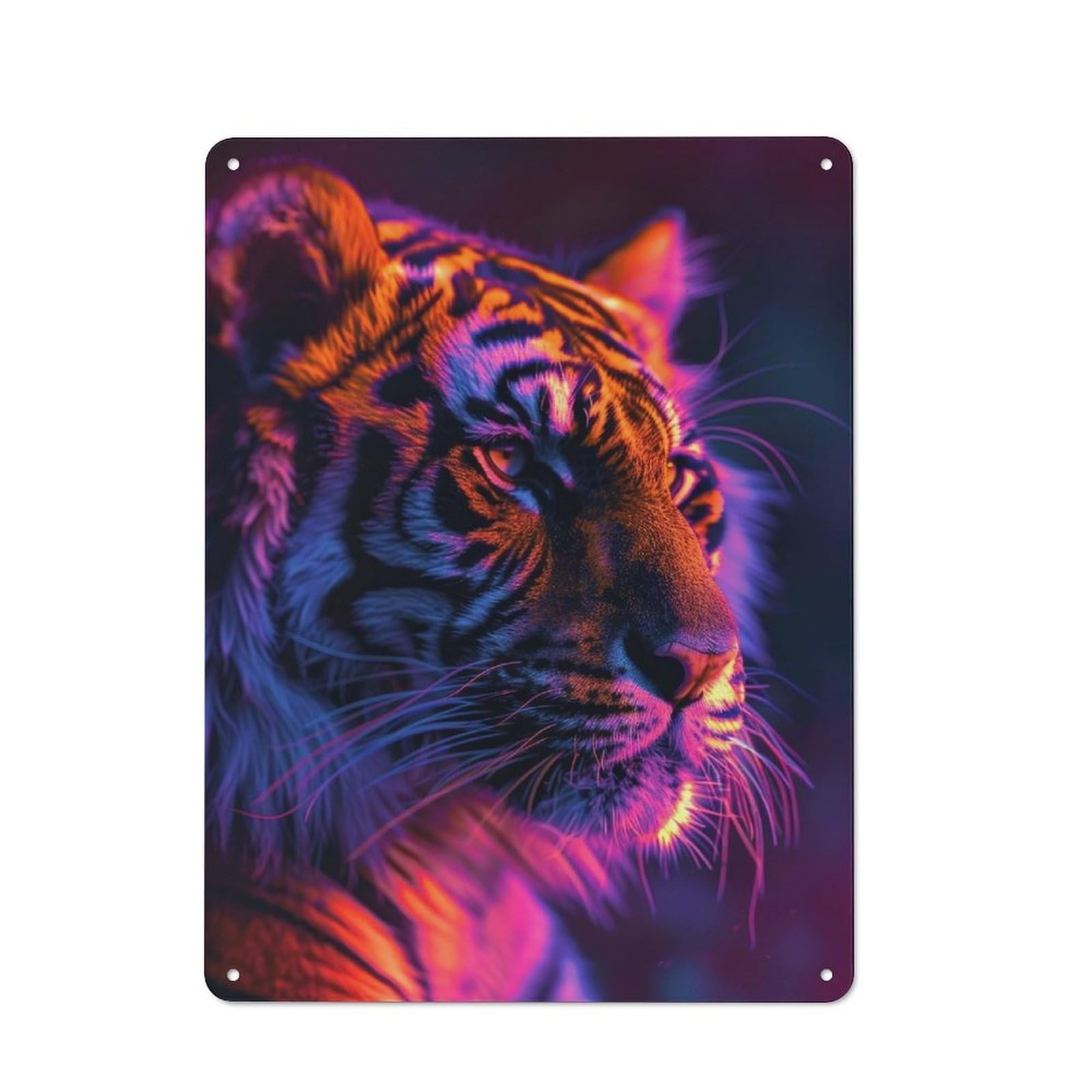 Junmoney Style-11 Neon Tiger Portrait Rustic Tin Wall Plaque 40X30cm For Hobby Room Or Studio, A Christmas Gift For People Styling Hobby Room And Studio