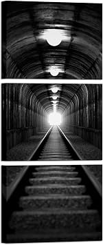 Nachic Wall Black and White Tunnel Wall Art Train Track Canvas Prints Industrial Railway Decor for Living Room Bedroom Office