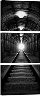 Nachic Wall Black and White Canvas Wall Art Train Tunnel with Light Picture Painting Old Tunnel Poster Prints Modern Home Decor
