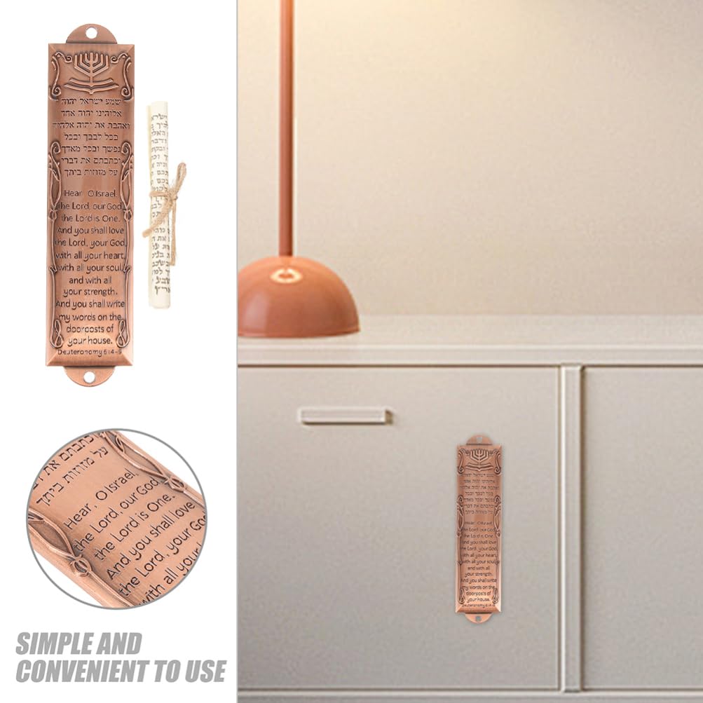 PRETYZOOM Metal Mezuzah for Door, Set of 2 Mezuzah with Scroll Easy Peel and Stick Mezuzahs Cover Blessing Scripture for Jewish House Door