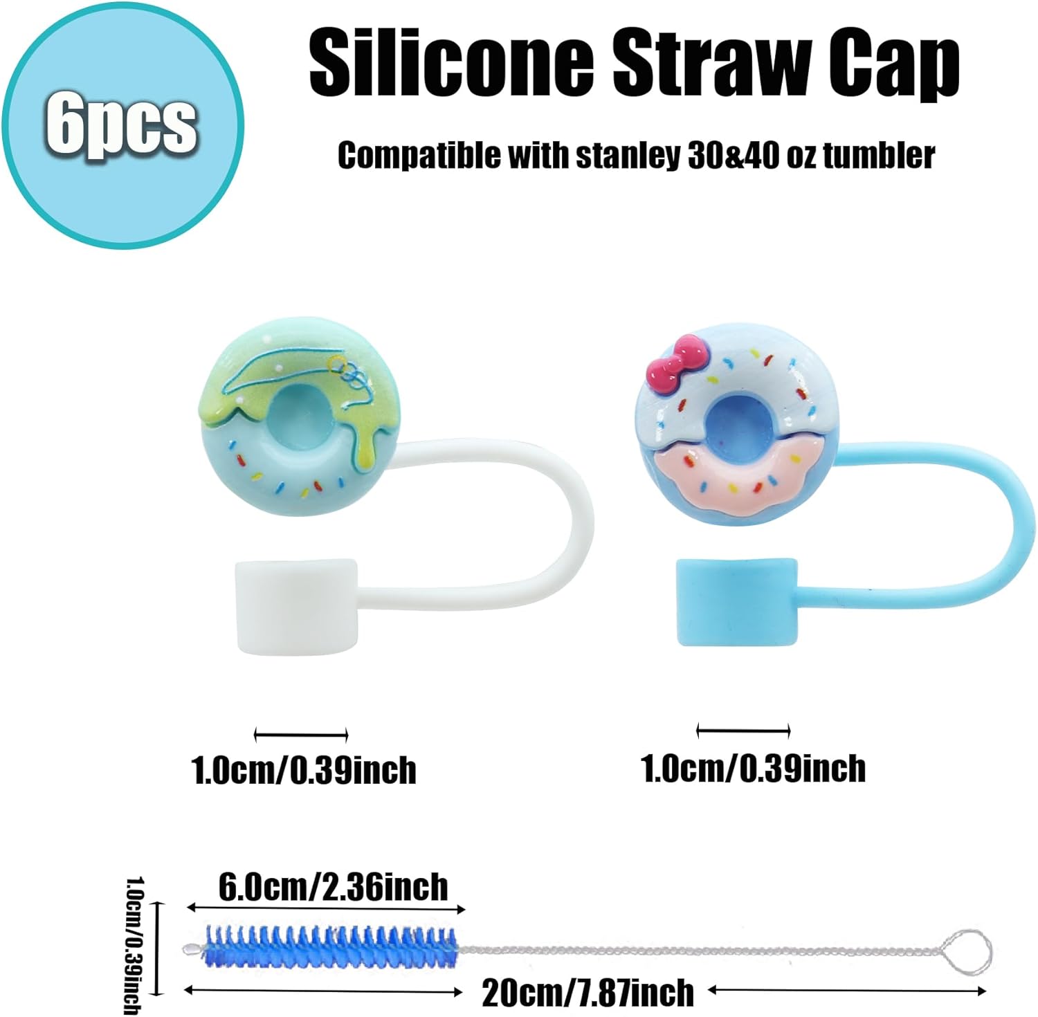 6Pcs 10mm Doughnut Straw Cover for Stanley Cup,Dust-Proof Straw Topper for 30&40 oz Tumblers and Water Bottles,Reusable Tumbler Cup Accessories for Stanley，Funny Gifts for Women & Girls - Image 2