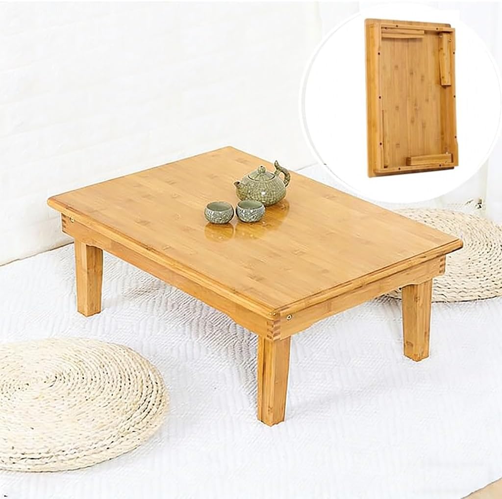 Folding Table, Japanese-Style Low Tea Table，Home Bamboo Dining Table，Study Table, for Sitting On The Floor Bedroom Bay Window (Size : 60x40x27cm)