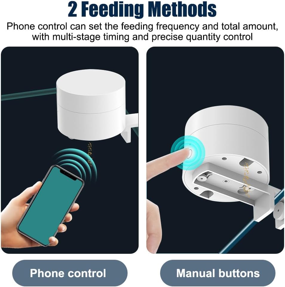 Automatic Fish Feeder,USB Powered Vacation Timer Fish Feeder with Mobilephone Control Dual Feeding Ports for Small Fish Tank Pelleted Food
