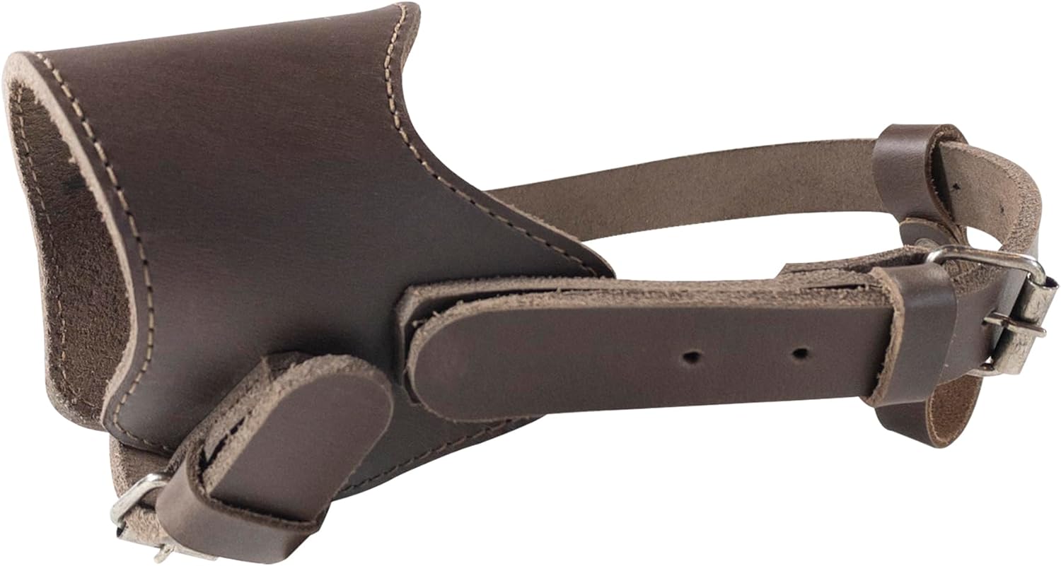 TACO DOG, Dog Muzzle Guard with Adjustable Straps, Secure Training Cover, Mouth Guard Mask Prevents Biting Chewing, Full Grain Leather, Handmade (Bourbon Brown, XL)