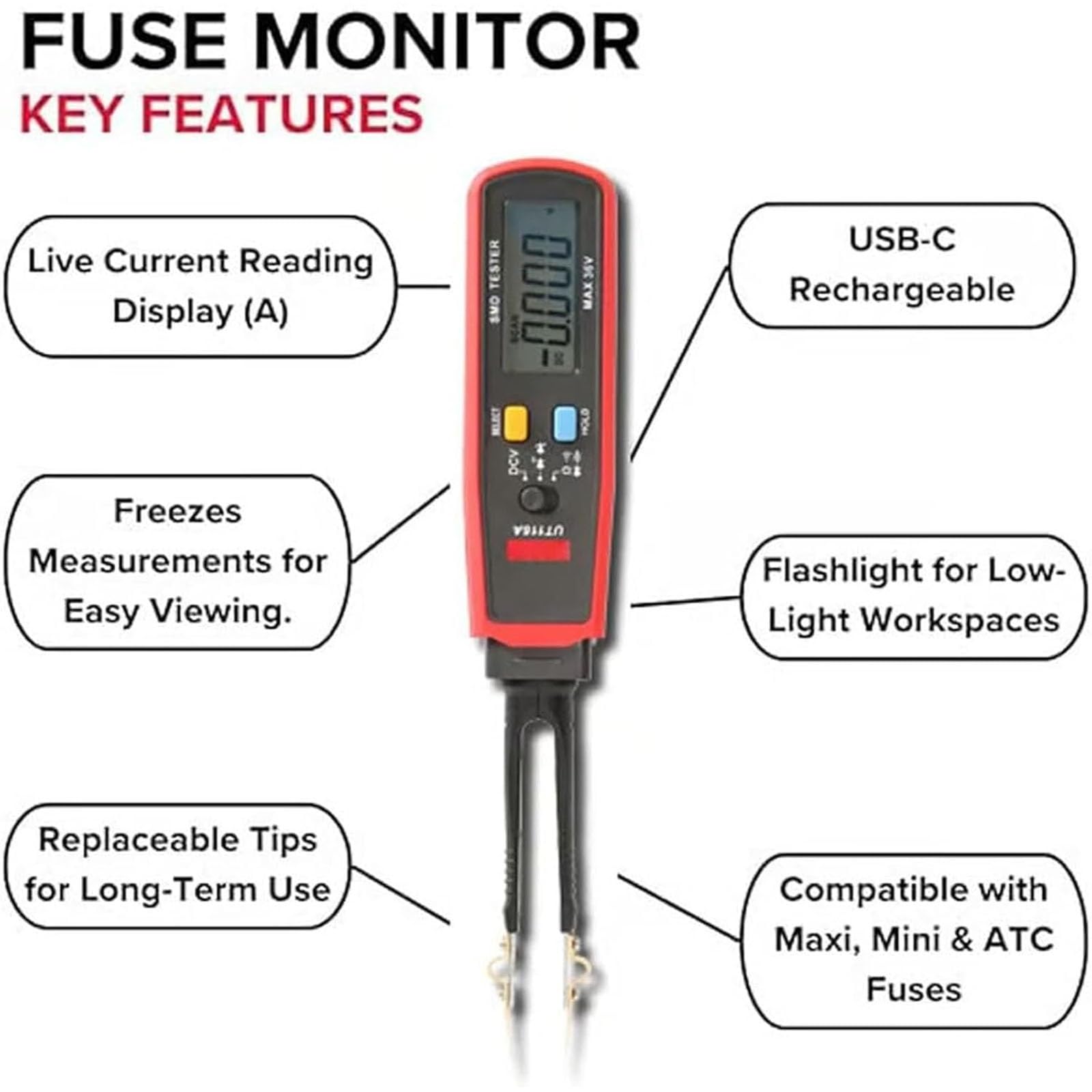 Testeur De Fusible De Fuite Parasite - Détecteur De Consommation Batterie Voiture Avec Affichage LED Et Lecture Ampères