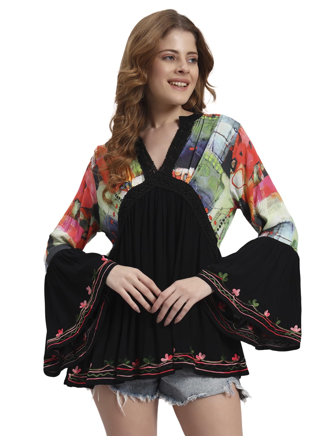 veldress21 Floral Embroidered Tunic Fit and Flare Casual Stylish Blouse Top for Women Longline Summer Beachwear-picture-39