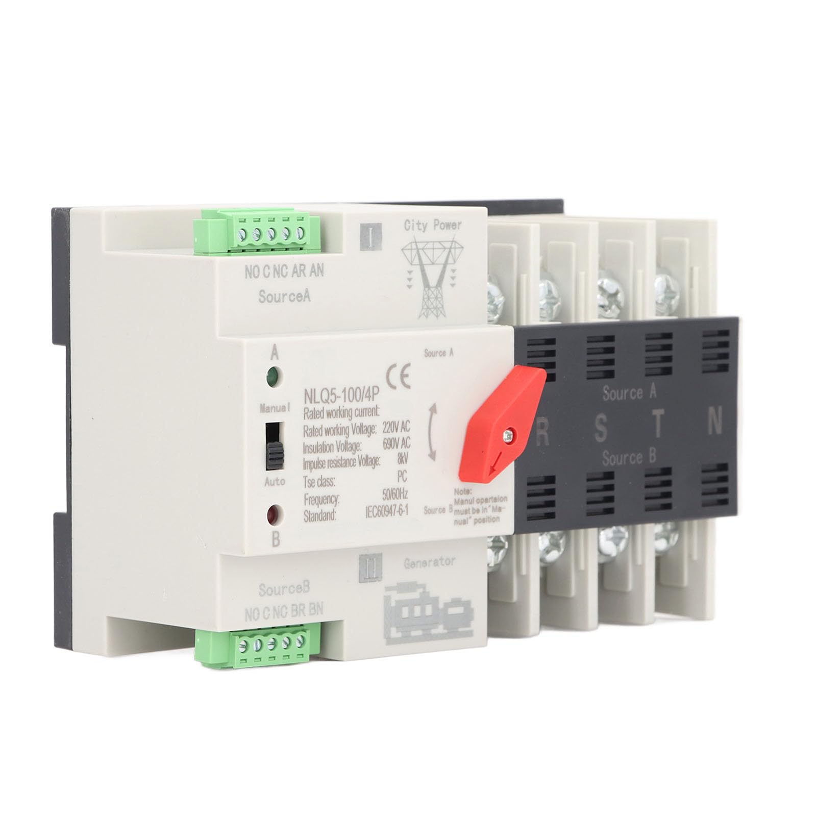Sxhlseller Obudowa PC Automatyczny Przełącznik Zasilania o Podwójnej Mocy Przełącznik 4-biegunowy Generatora z Przełączaniem Milisekundowym dla Systemów 220 V AC 1 X Automatyczny Zasilania o (100A)