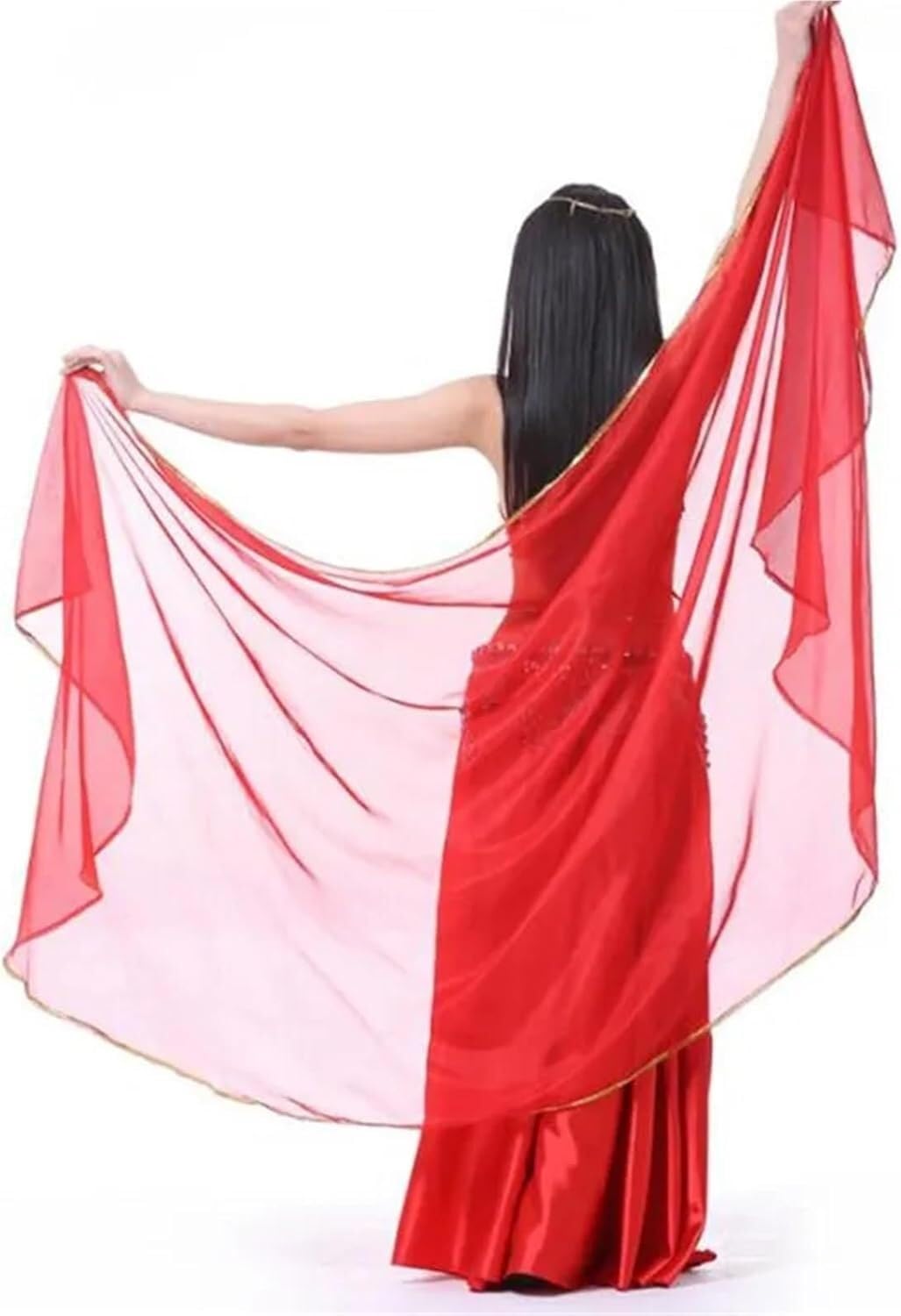 SSDDLZEQ Stage performance version Half-circle Belly Dance Scarf-style Chiffon Veil, Costume Accessories(4)