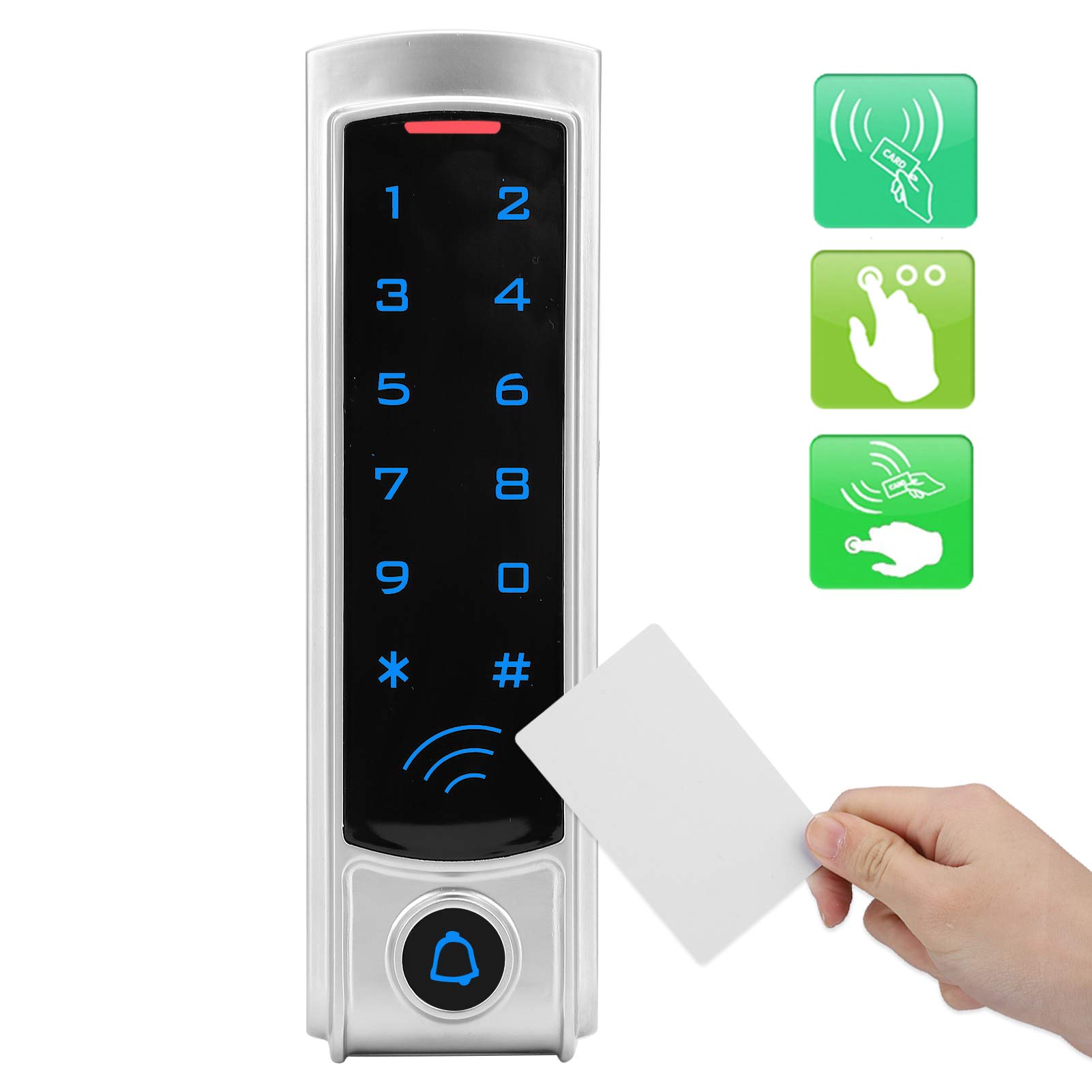 Teclado Lector de Tarjetas con Teclado Retroiluminado para Control de Acceso de Alta Seguridad, 2000 Usuarios, Material Metálico, Frecuencia de 13,56 MHz