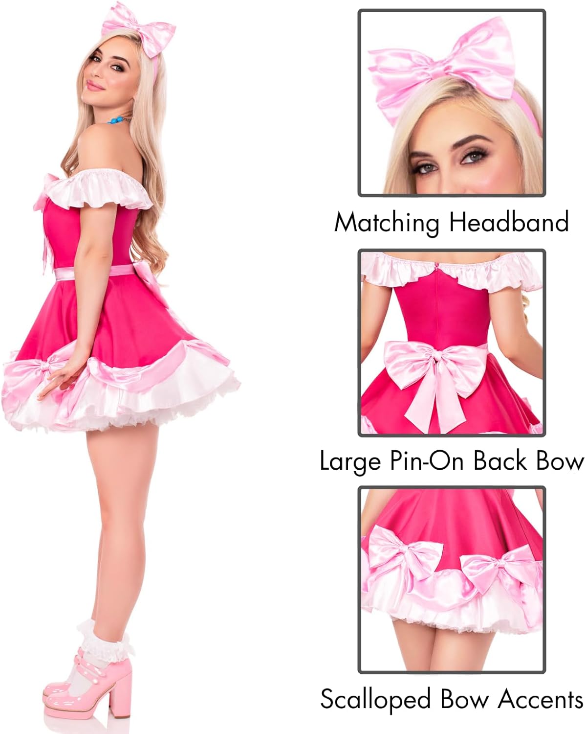 Mice-made Princess Costume, Includes Dress With Scalloped Bow Accent, Pin-on Back Bow, and Headband
