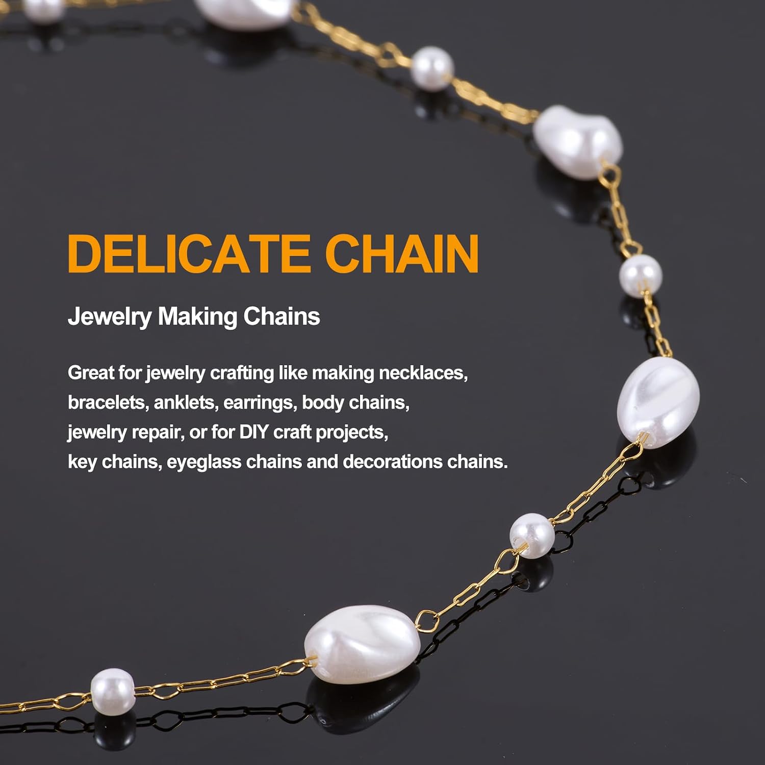 KYUNHOO Gold Plated Chain Roll Irregular Pearl Chains for Jewelry Making