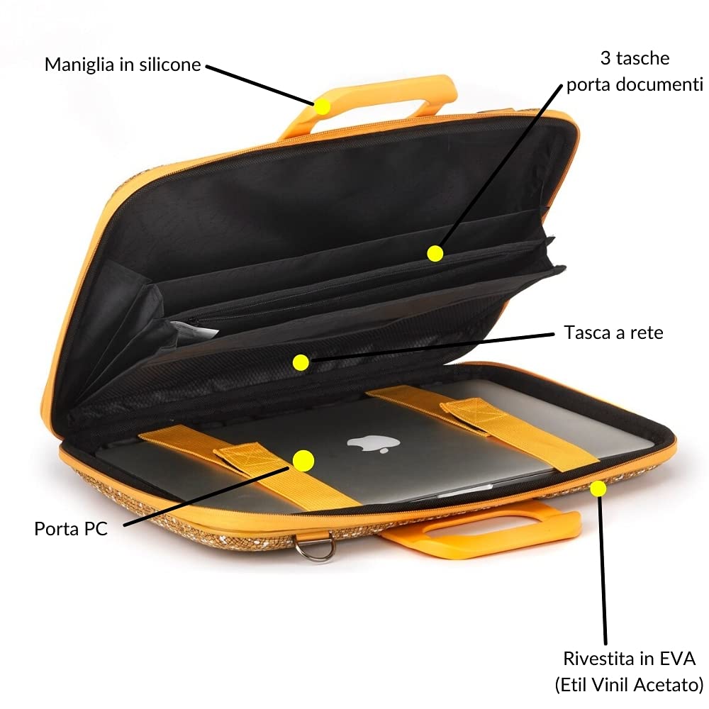 Bombata Tweed - Borsa Porta Computer con Tracolla, Elegante e Funzionale, Unisex, 100% Vegan, per Professionisti e Studenti, Giallo - 15.6/16 Pollici