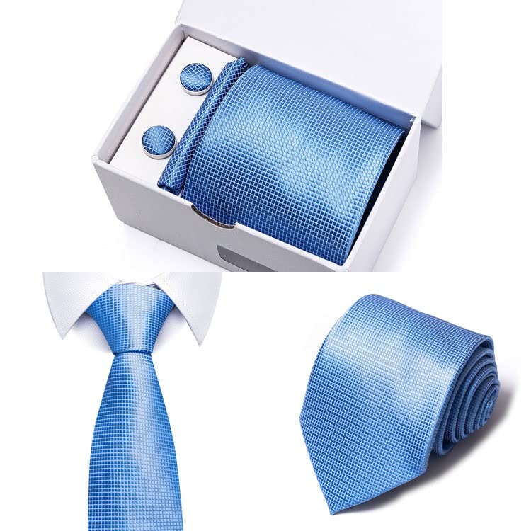 Set corbata de seda tejido con pañuelo y gemelos miniatura 3