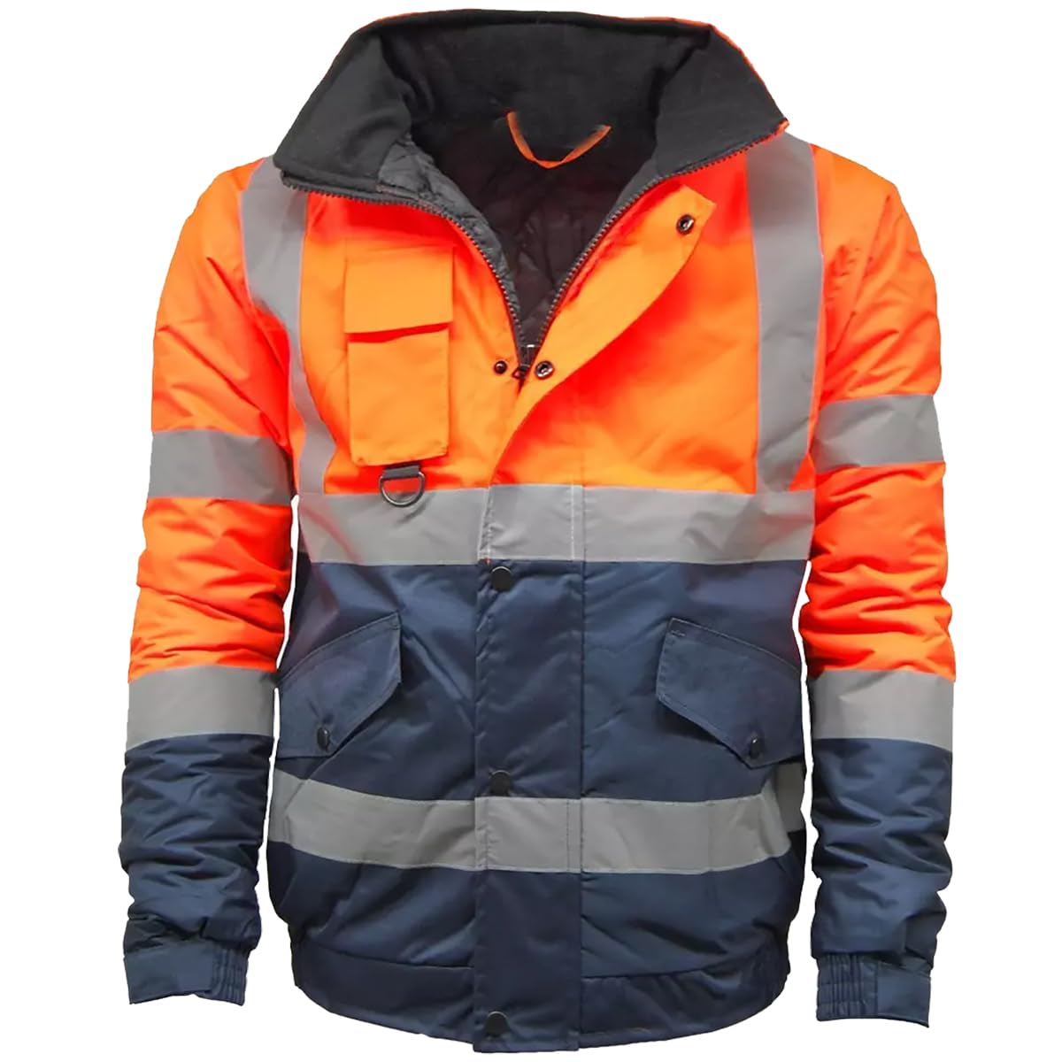 FASHIONISM Bomber da uomo a maniche lunghe ad alta visibilità per adulti, due tonalità, multi tasca, resistente, con cappuccio e colletto in pile, ad alta visibilità, da lavoro
