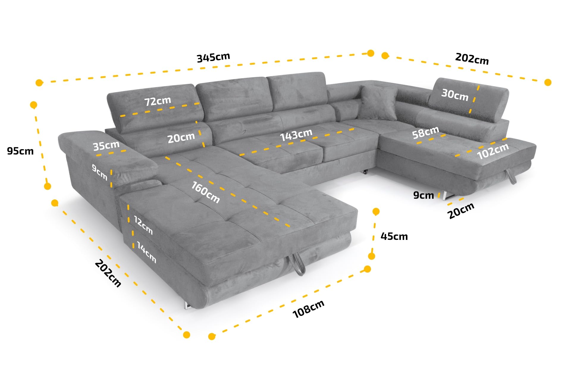 Wohnlandschaft Aller Moon U XXL-Ecksofa mit Schlaffunktion und Zwei Bettkästen. (Graphit, Links)