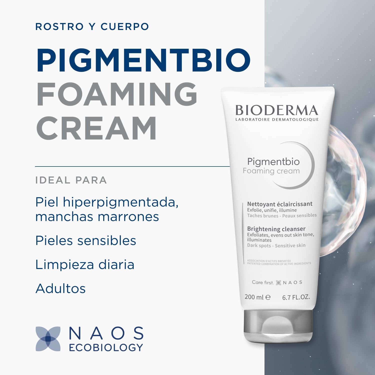 BIODERMA Pigmentbio Crema Schiumogena - Detergente Esfoliante Anti-Età, Maschera le Macchie Scure - Elimina le Imperfezioni - Dermatologicamente Testato - Pelle Sensibile - Flacone a Pompa da 500 ml