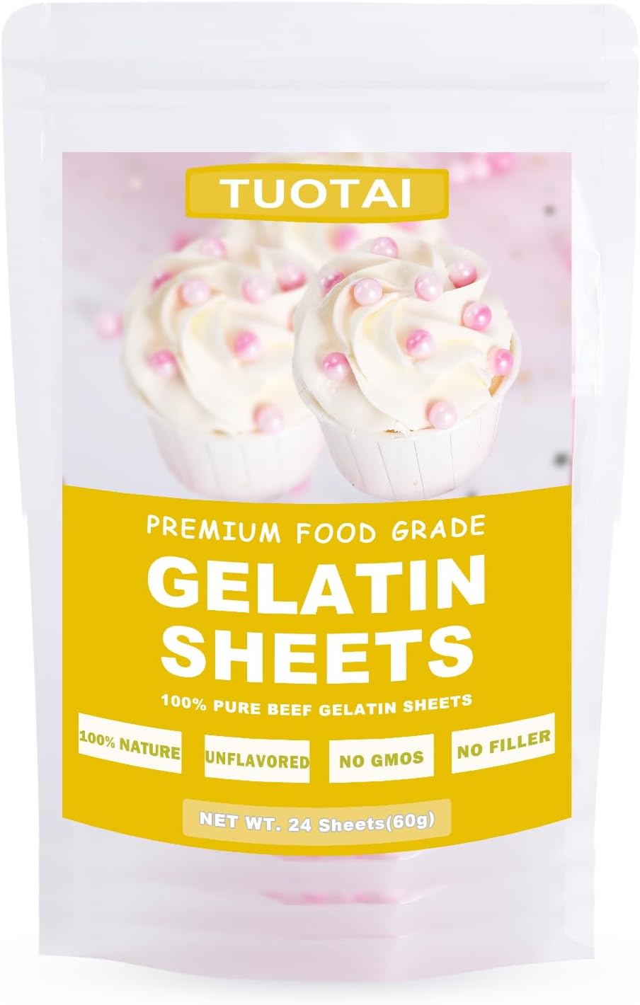 24 Pcs Unflavored Beef Gelatin Sheets, Food Grade Gelatin