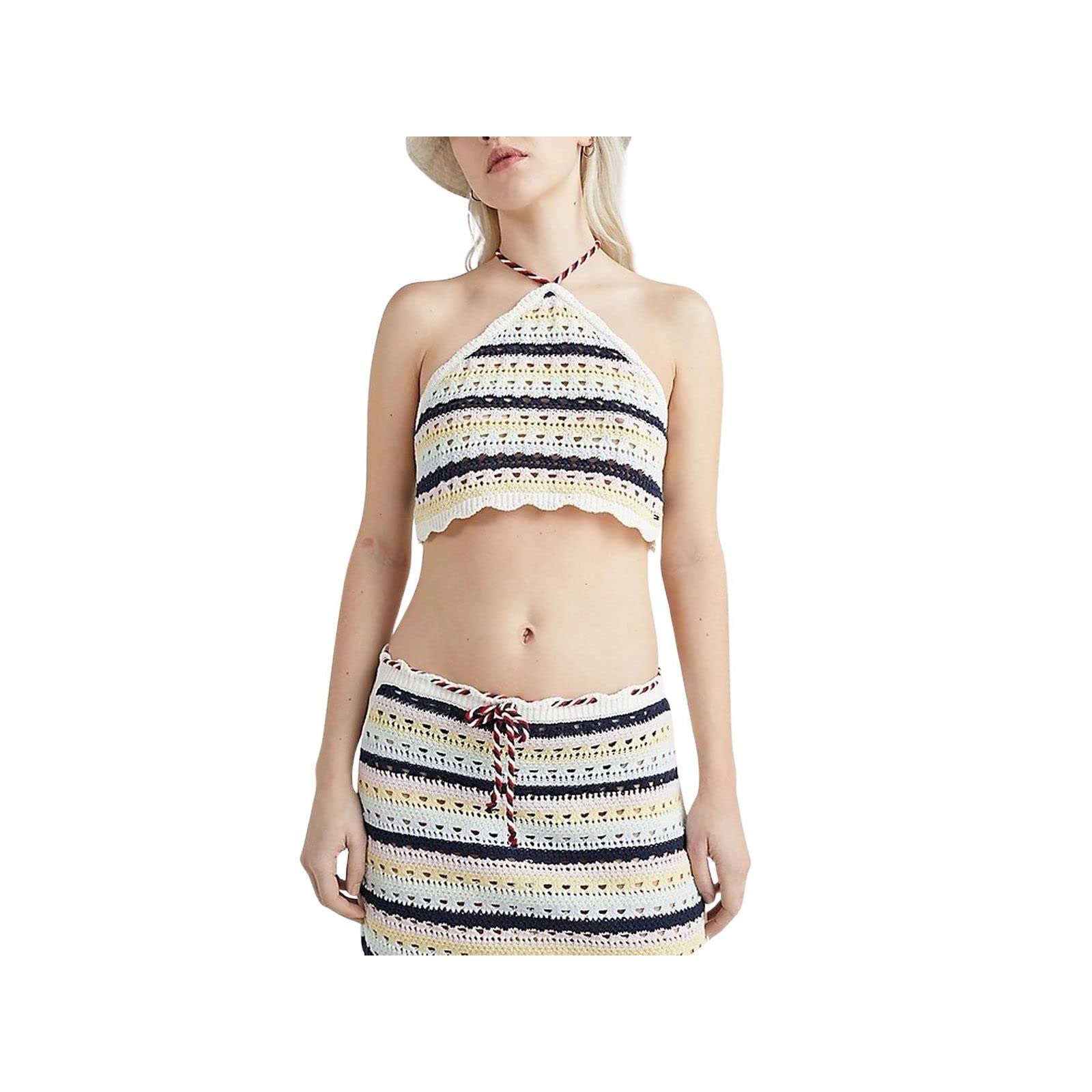Tommy Jeans Top de mujer con cuello halter Summer Crochet, vainilla, S
