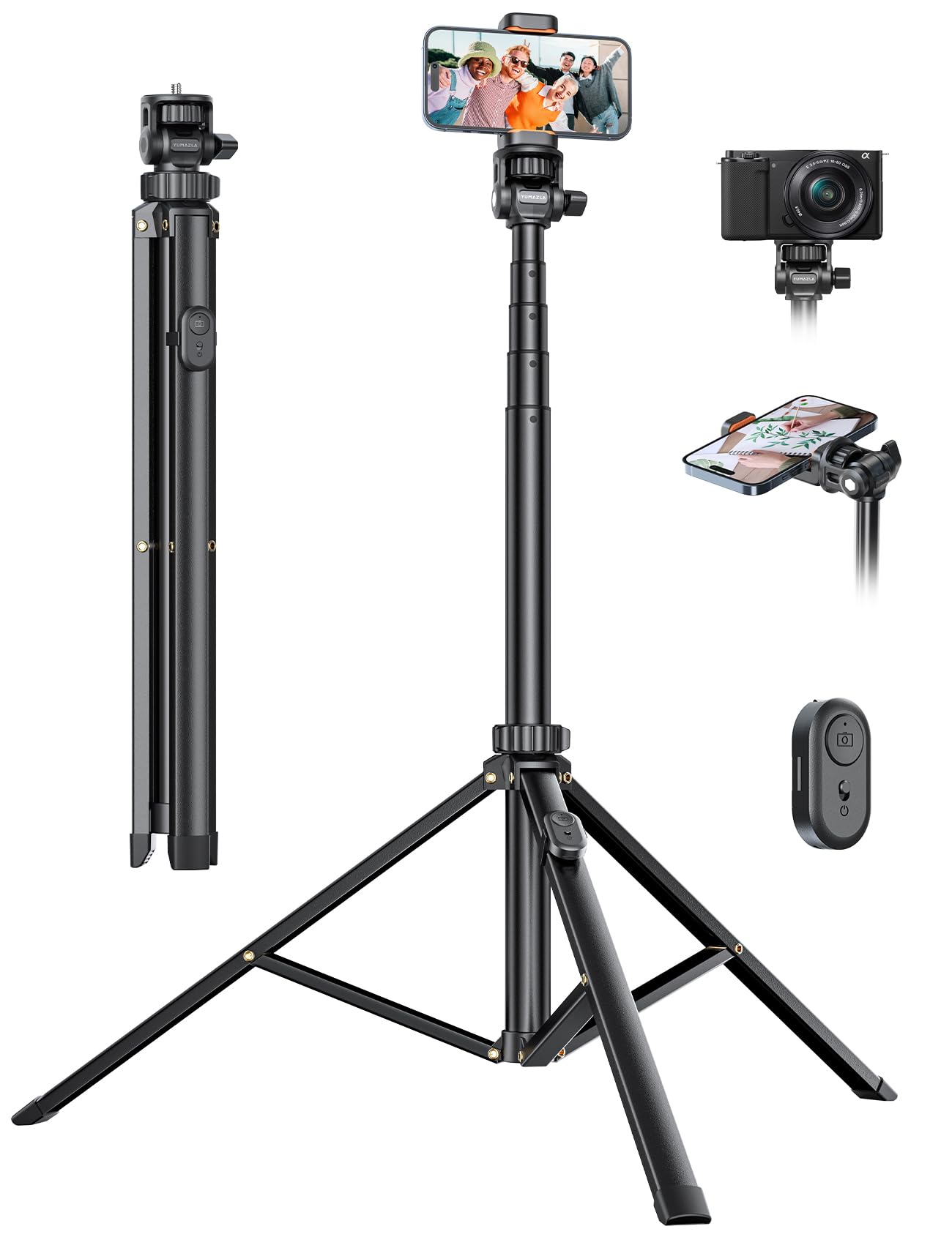 180cm Treppiede per Cellulare, Bastone Selfie Treppiede con Telecomando e Supporto con Telecomando Wireless, Estensibile Treppiedi Compatibile con Smartphones.