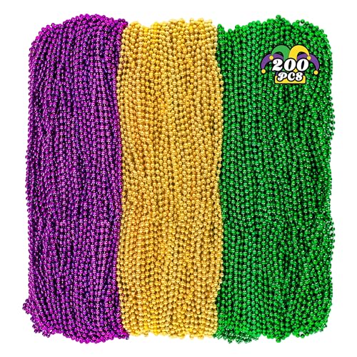 Huskein 200PCS Mardi Gras Beads, 33" Bead Necklace, Mardi Gras Accessories, Purple Gold Green Party Beads Parade Favors Bulk for Christmas Wedding Birthday Party Supplies Decor by Huskein - Used condition - US$24.73