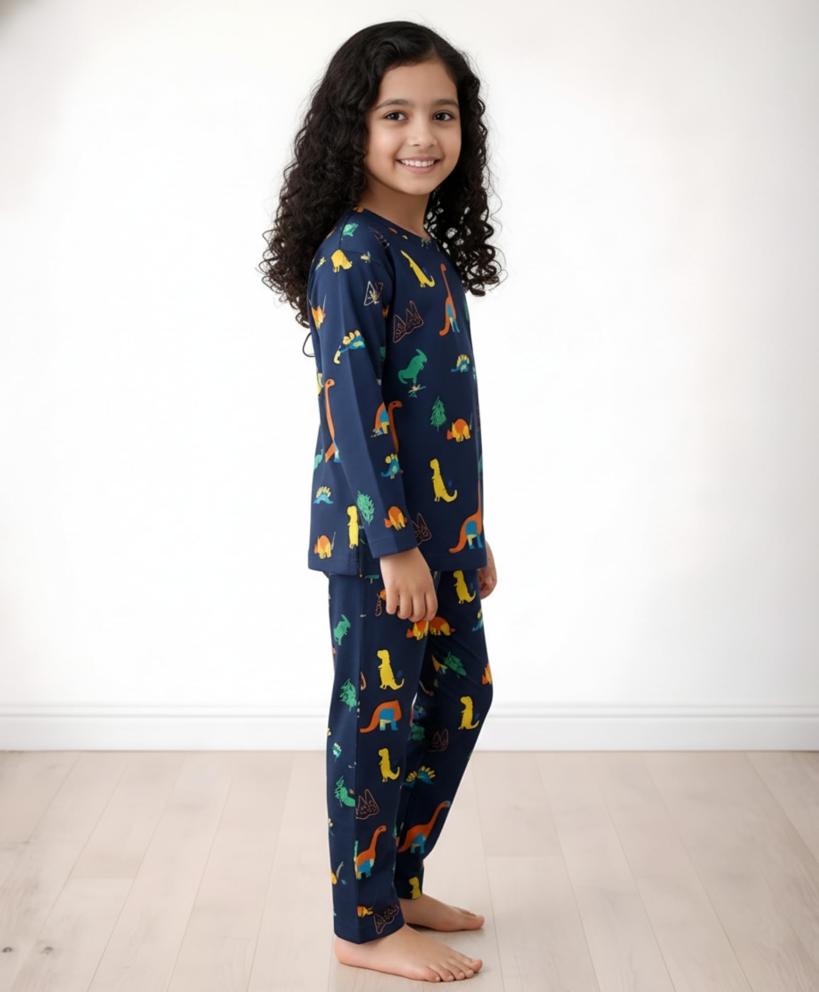 Anthrilo Pajama T-Shirt Set for Girls | Kids Night Suit for Girls | Nightwear | 100% Cotton Pyjama Set Dinosaur Fun Navy Print | Long Sleeve T-Shirt and Pajama | 6-12 Months 2
