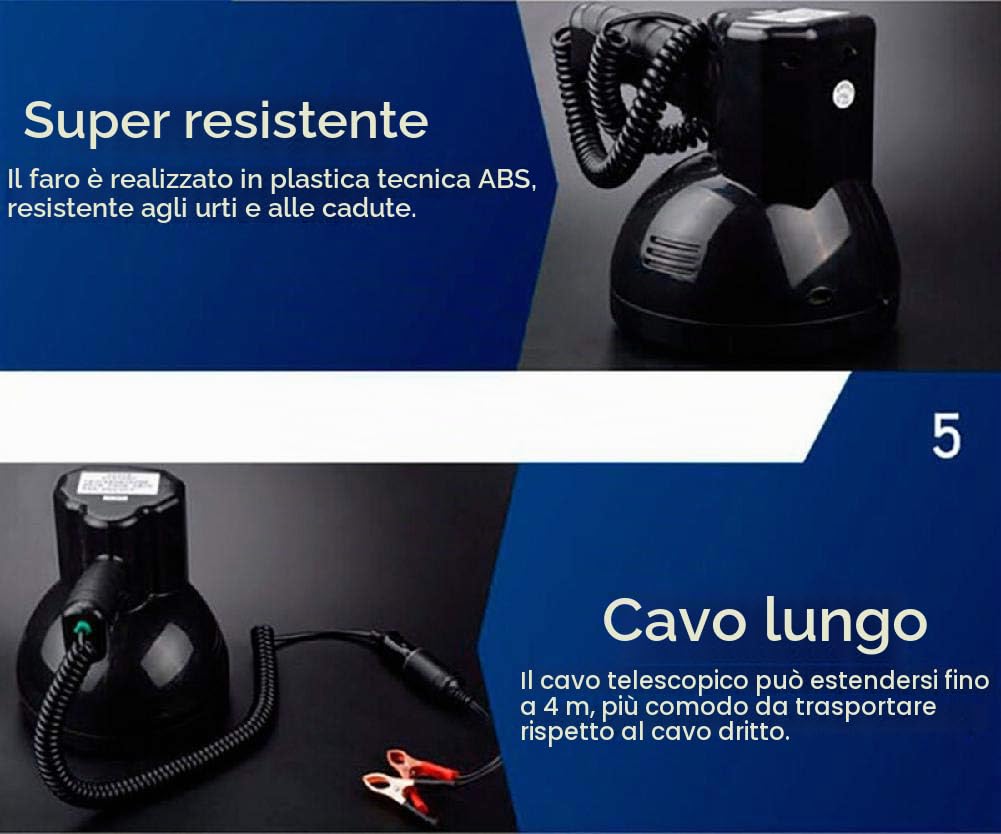 Faro di Ricerca ad Alta Potenza da 220 W Faro di Ricerca allo Xeno a Lungo Raggio a Luce Forte da 160 W Utilizza Batteria da 12 V 24 V per Caccia Barca per Auto ECC., Torcia a Regolazione Continua