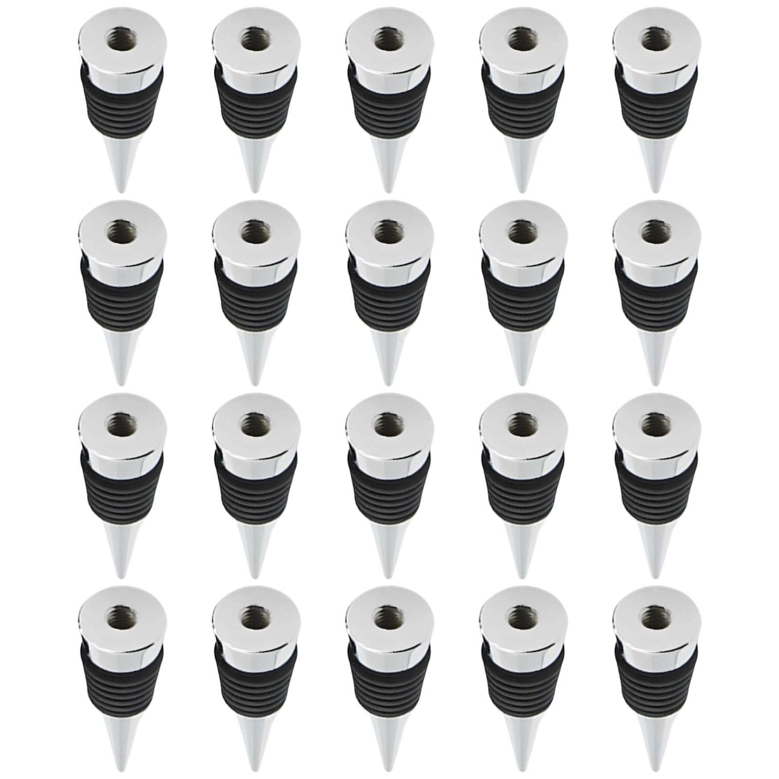 Lot de 20 Bases de Bouchon pour Bouteille de vin, Alliage et Silicone, filetages M8 et M10, Base perforée pour créations DIY, Bouchon Conique étanche, Finition argentée