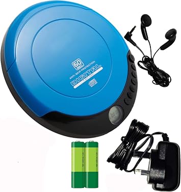 Blue CD Discman Personal Player INC Earphones, Batteries, Mains Electric Power Supply - 60 second ESP Anti-Skip, CD, CD-R, CD-RW Playback, 20 Track Memory, LCD Digital Display Blue