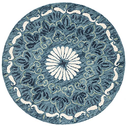 Tapete redondo artesanal Safavieh 6' azul e marfil miniatura 3