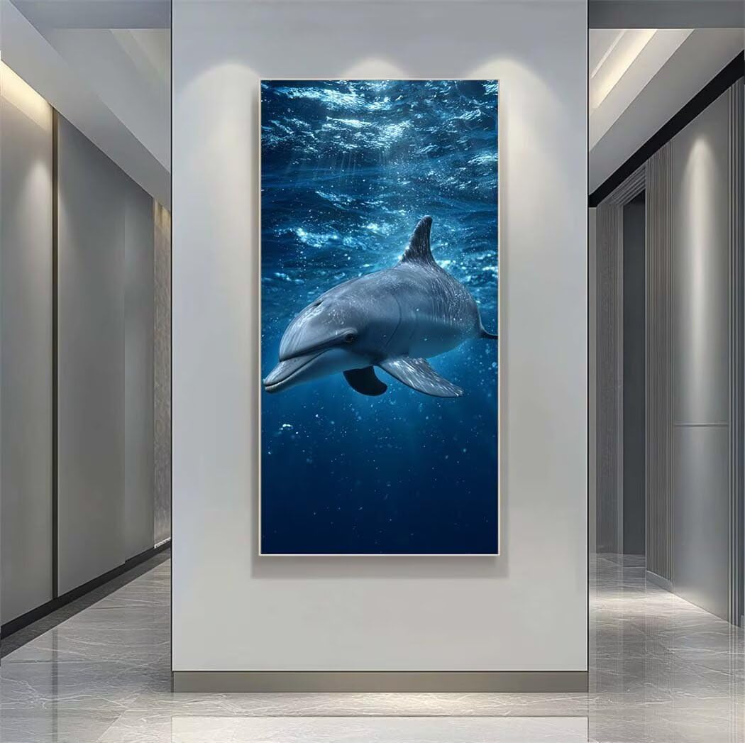 Animals Diamond Art Kits Adults Large 5D Dolphins Diamond Painting Kits, DIY Full Drill Crystal Art Rhinestone Embroidery Cross Stitch Arts and Crafts for Adults 15.7x31.5 Inch/40x80 cm -LR1120