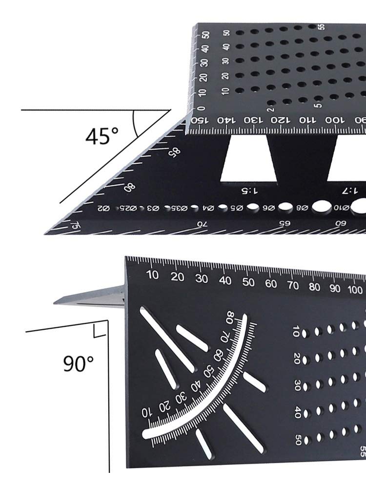 MG-045R Aluminum 45/90 Degree Triangle Ruler | Thickened Imperial & Metric Scales | Precision Layout Tool For Woodworking