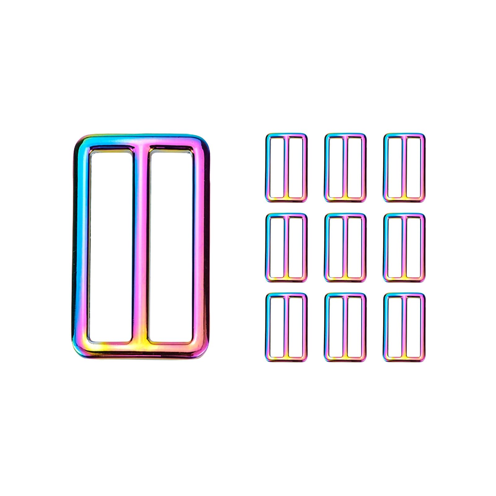 Wealrit 10 Pcs Flat Metal Slide Buckles for Purse Straps Rainbow Tri-Glides Clasp Belt Adjuster Buckles