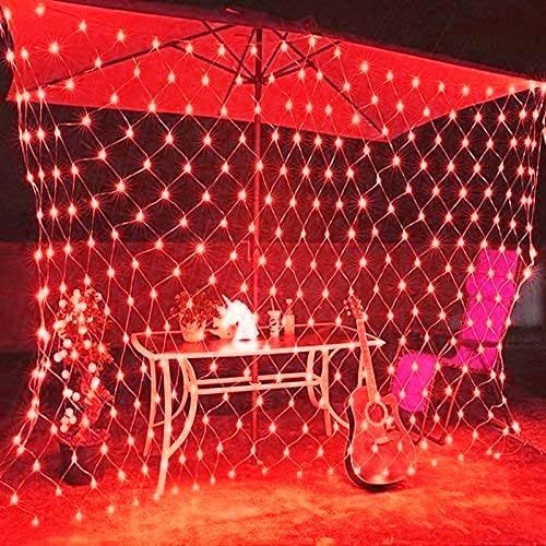 HULUBO Solar Net String Lights,Outdoor Solar Net Lights 3m x 2m 200LED Backyard Patio Net Light Balcony Fence Mesh Fairy Light String Outdoor Waterproof for Garden (red)