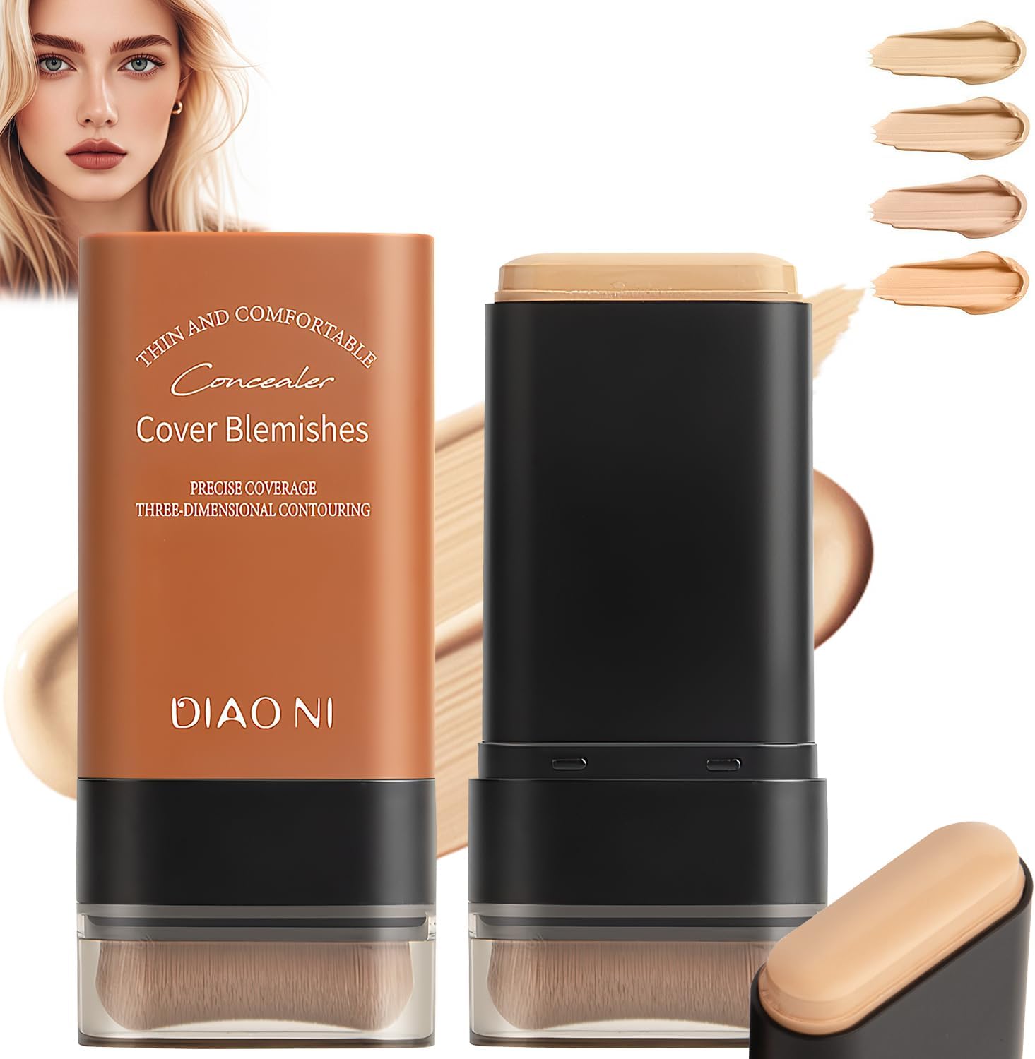 Flawless Eraser Foundation Stick,Korean Hydrating Lightweight Foundation Stick with Brush,Multi-Use Foundation Stick Makeup, Waterproof Thin and Cover Blemishes for All Skin Types (natural, 02)