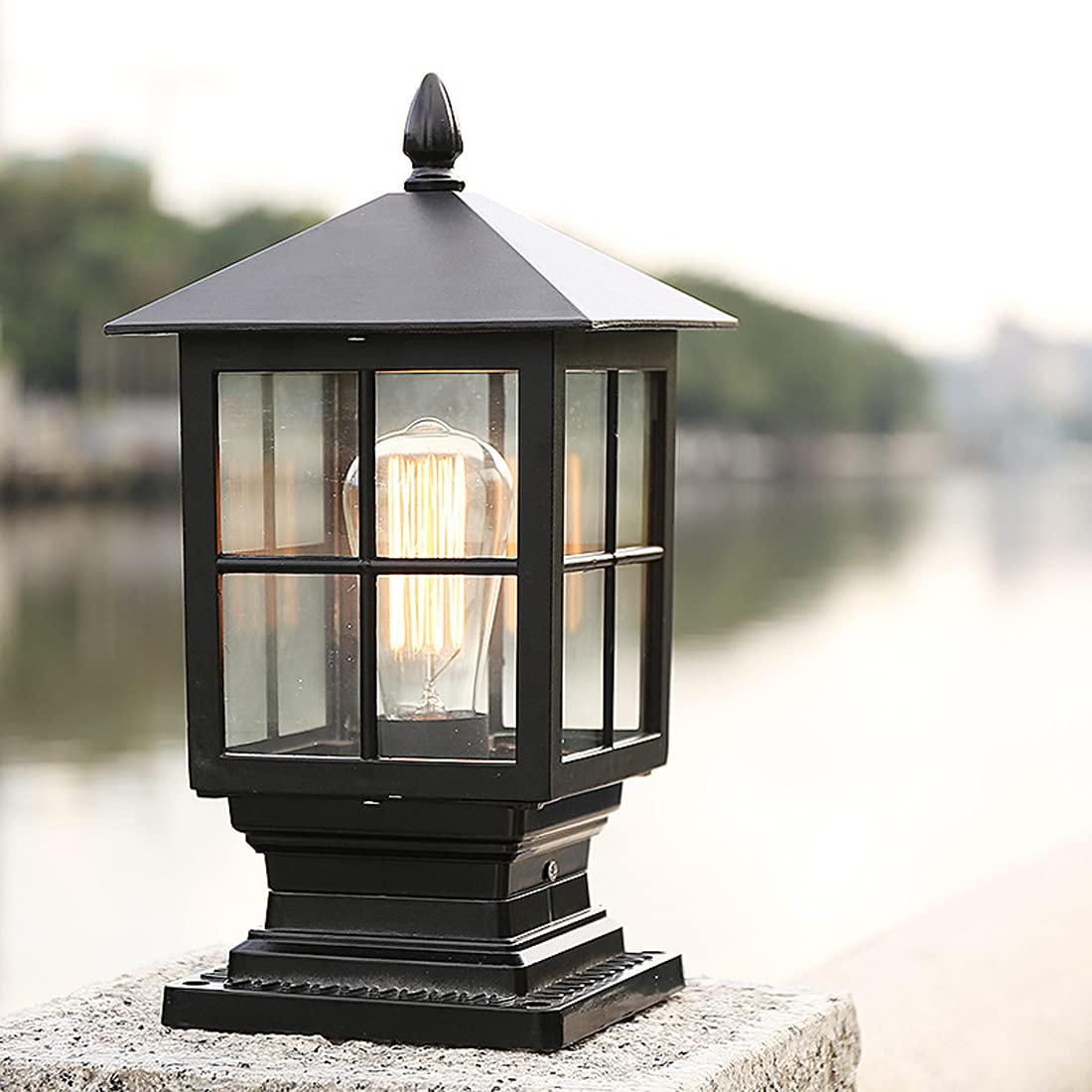 LED Lampe Pilier Portail Exterieur, E27 Moderne Lampadaire De Jardin Étanche Lampe Pilier Exterieur pour Chemin Terrasse Jardin Cour Paysage, Aluminium Lampe Sur Pied Extérieur, Noir